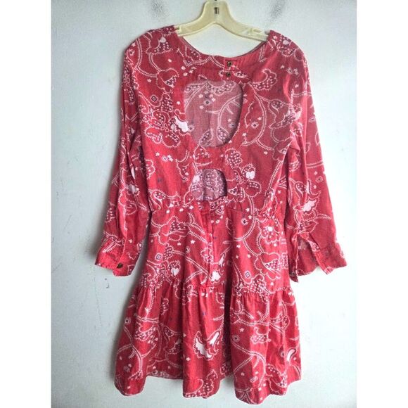 Current/Elliot "The Tenant" Red Print Back Cutout Cotton Ruffle Hem Dress Large - Picture 11 of 16